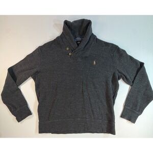 Polo Ralph Lauren Mens Estate Rib Shawl Collar Pullover Sweater Grey Medium